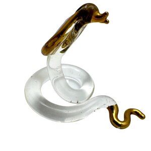 Penco Clear & Gold Vtg Glass Snake Figurine 2" Collectible Decor Display Piece